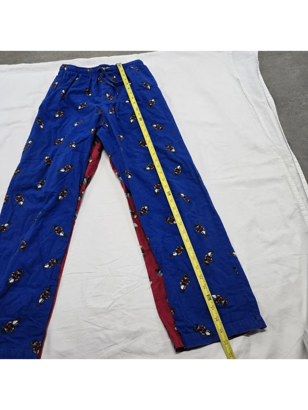 x2 EUC Men's SMALL Polo Ralph Lauren Teddy Bear Knit Pants Red/Blue AOP Pockets